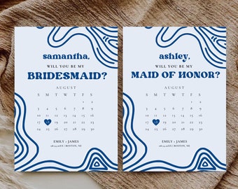 Modern Bridesmaid Card, Retro Bridesmaid Proposal Card, Maid of Honor Proposal Card, Bridesmaid Info Card, Wavy Bridesmaid Card, Bridal Card