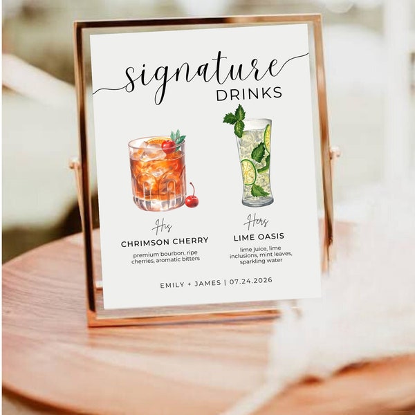 Signature Drink Sign, Signature Cocktail Sign, Bar Menu, Cocktail Menu, Wedding Bar Menu, Bar Menu Template, 2000+ Drinks and Garnishes