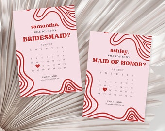 Retro Bridesmaid Proposal Card, Wavy Bridesmaid Card, Maid of Honor Proposal Card, Bridesmaid Info Card, Bridal Card, Modern Bridesmaid Card