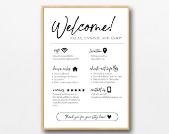 Airbnb-Willkommensschild, Airbnb-Vorlage, Airbnb-Schilder, Airbnb-Welcome-WLAN, Kurzzeitvermietung und Ferienunterkunft, Canva-Vorlage Airbnb-Gastgeber