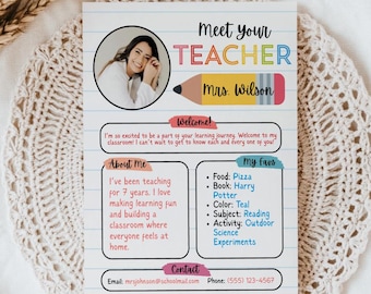 Introductie van de leerkracht (printbaar): Maak kennis met de leerkracht, sjabloon voor de start van het schooljaar, brief aan de leerkracht, mededelingenbord 'Maak kennis met de leerkracht'.