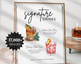 Signature Drink Sign, Signature Cocktail Sign, Bar Menu, Wedding Bar Menu, Cocktail Menu, Bar Menu Template, 17000+ Drinks and Garnishes