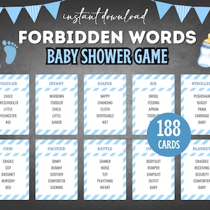 Forbidden Words, Baby Shower Taboo Cards, Baby Shower Games, Baby Shower Games Printable, Taboo Game for Baby Shower, Boy Baby Shower