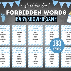 Forbidden Words, Baby Shower Taboo Cards, Baby Shower Games, Baby Shower Games Printable, Taboo Game for Baby Shower, Boy Baby Shower