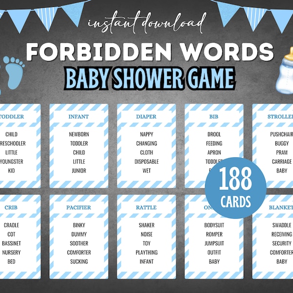 Forbidden Words, Baby Shower Taboo Cards, Baby Shower Games, Baby Shower Games Printable, Taboo Game for Baby Shower, Boy Baby Shower