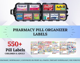 Pill Box, Pill Organizer, Pill Case Labels, Pharmacy Pill Organizer Labels, Pill Labels, Pharmacy Labels, Pill Stickers, Travel Pill Case