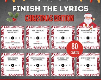 Christmas Games, Finish The Lyrics Game, Christmas Party Games, Christmas Trivia, Christmas Adults Kids Games, Printable Christmas Activity