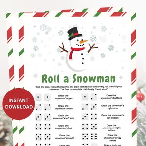 Roll A Dice Snowman Printable Christmas Game, Christmas Party Games, Christmas Snowman Dice Kids Adult Games, Christmas Trivia Quiz Activity