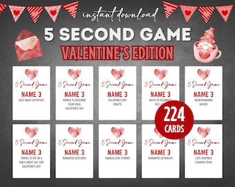 5 Second Game Galentines Edition, Valentines Games, Galentines Games, Valentines Trivia, Valentines Day, Printable Party Games