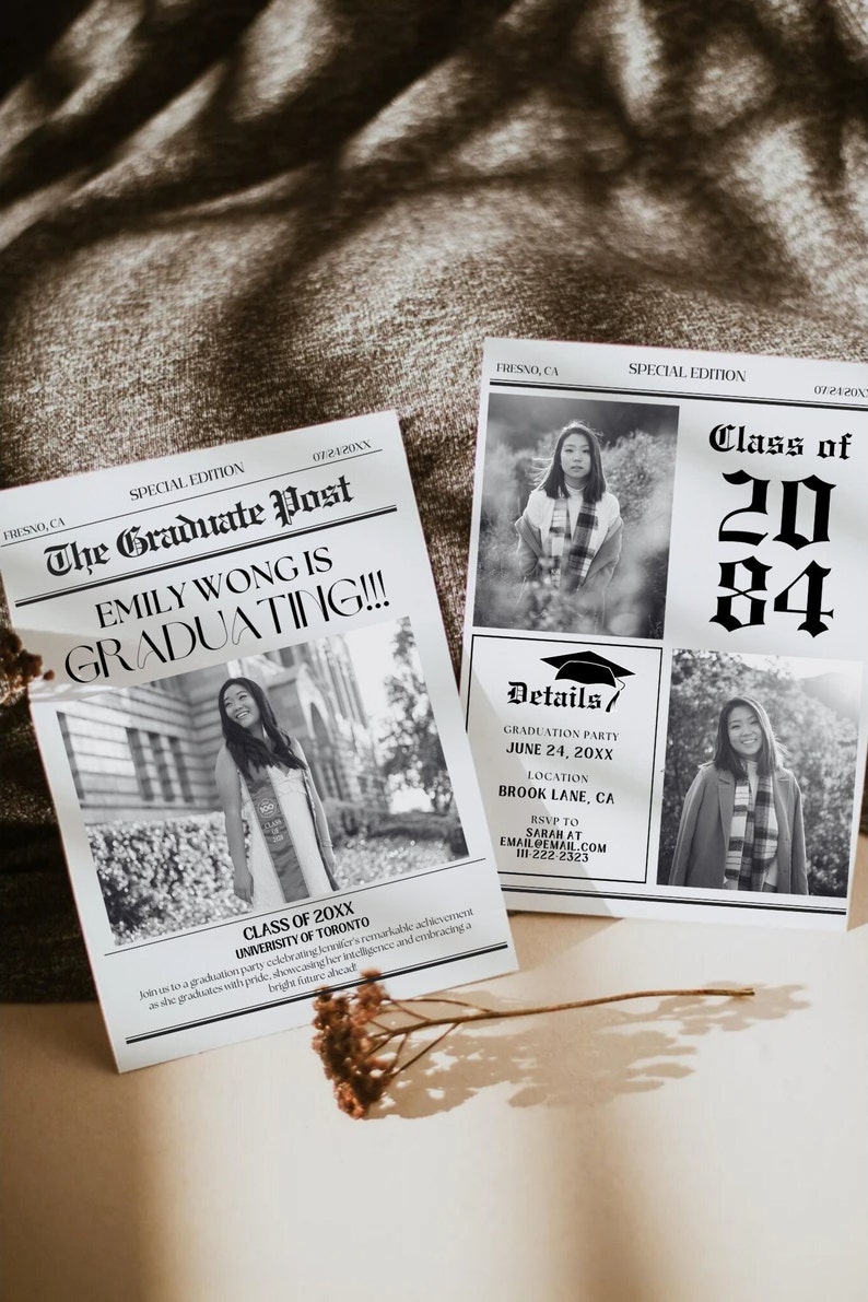 Newspaper Graduation Invitation, Grad Invite 2024, Newspaper