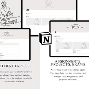 K&ouml;nnte beinhalten: Ein Screenshot einer Website, die eine Studentenprofilseite und eine Seite zur Verwaltung von Aufgaben, Projekten und Pr&uuml;fungen zeigt. Die Website soll Studenten helfen, organisiert zu bleiben und ihre Schularbeiten im Auge zu behalten. Die Website hei&szlig;t "N" und hat ein Stern-Symbol neben dem Wort "Wichtig".