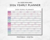 2026 Year Planner Printable, Pastels Yearly Planning Calendar, Large Wall Calendar Poster Digital, 2026 Calendar Planner, Year At A Glance
