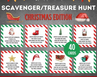 Treasure Hunt, Christmas Games, Christmas Scavenger Hunt,  Christmas Printable, Christmas Party, Christmas Trivia, Christmas Indoor Games