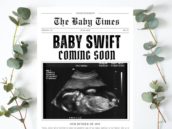 Gender Reveal Newspaper, Baby Announcement Newspaper, Baby Announcement, Pregnancy Newspaper, Pregnancy Announcement, Baby Shower Program