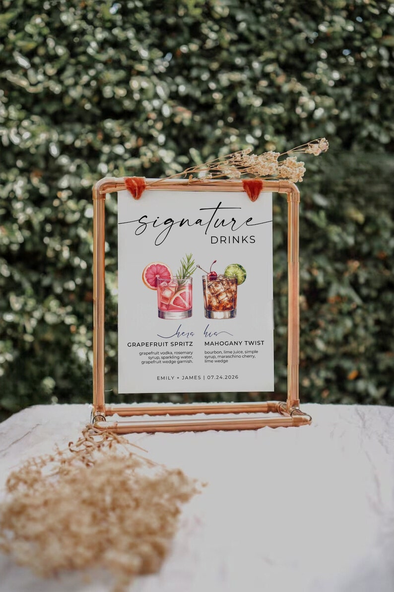 Signature Drink Sign, Cocktail Menu, Wedding Menu Sign, Bar Menu ...