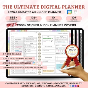BESTSELLER Digital Planner 2026 Undated, Hyperlinked Planner 2026, Goodnotes Planner, Budget Planner, Planner Templates, iPad Planner 2026