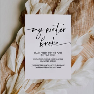 Modern Baby Shower Sign, Baby Shower Games, My Water Broke Baby Game ...
