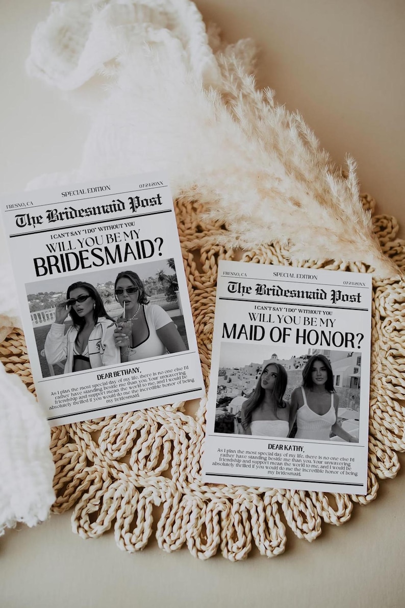 Brautjungfer Vorschlag Karte, Zeitung Brautjungfer Vorschlag, Trauzeugin Vorschlag Karte, Brautjungfer Info Karte, Willst du meine Brautjungfer sein Karte Bild 5