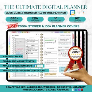PREMIUM 2026 Undated Digital Planner, Goodnotes Planner, Ultimate Digital Planner 2026, Daily Planner 2026, Hourly Planner, Weekly Planner