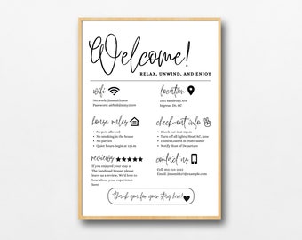 Airbnb Welkom, Airbnb-borden, Airbnb-welkomstbord, Airbnb-sjabloon, kortetermijnverhuur en vakantieverhuur, Canva-sjabloon Airbnb-hosts