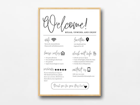Airbnb Welcome, Airbnb Signs, Airbnb Welcome Sign, Airbnb Template, Short Term Rental and Vacation Rental, Canva Template Airbnb Hosts