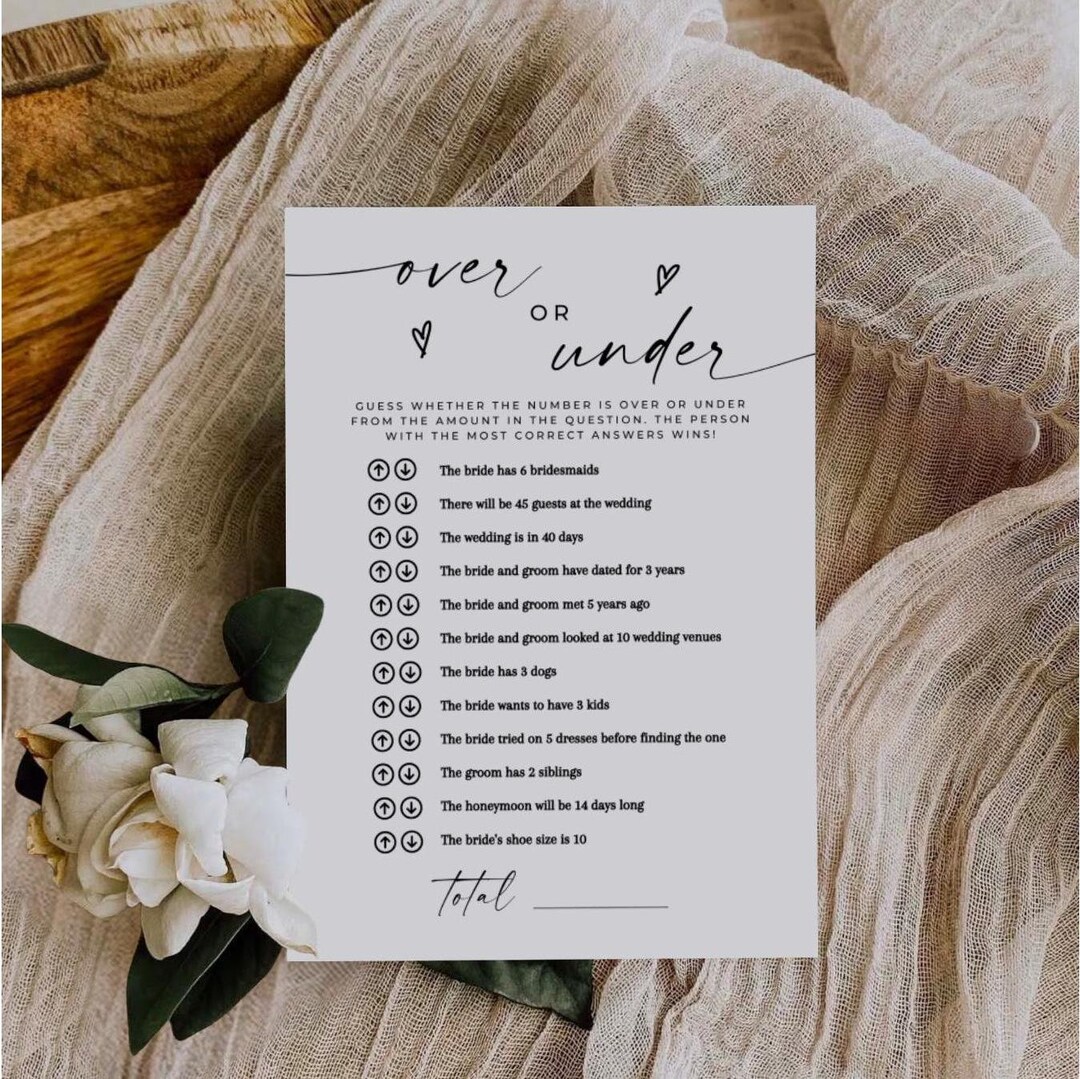 OVER OR UNDER Bridal Shower Trivia Game, Bridal Shower Printable ...