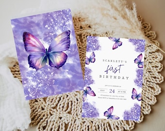 Butterfly Birthday Invitation, Butterfly Invitation, Purple Butterfly, Digital Invitation, Purple Butterfly, First Birthday, Birthday Girl