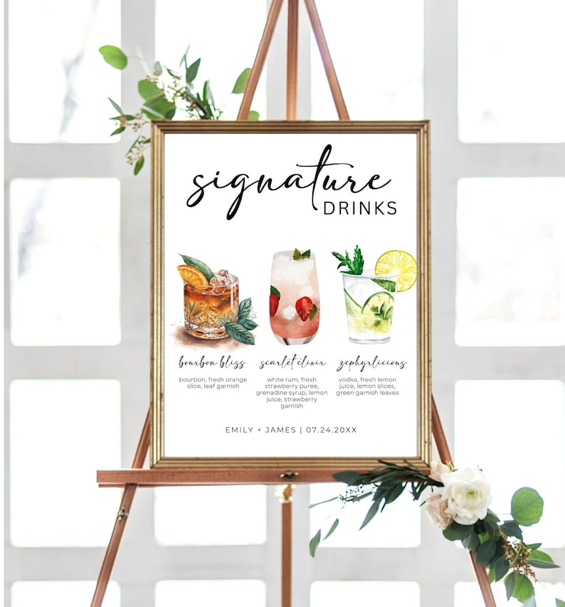 Signature Cocktail Sign, Cocktail Menu, Wedding Bar Menu, Signature ...