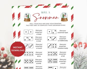 Roll A Snowman Christmas Party Game, Christmas Adults Kids Game, Holiday Dice Game, Holiday School Trivia Game, Printable Christmas Activity