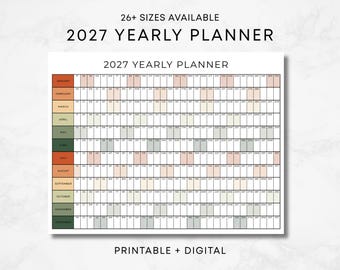 Minimalist 2027 Printable Yearly Planner, Year at a Glance, Large Wall Calendar 2027, Yearly Calendar, 2027 Year Planner Giant Wall Calendar