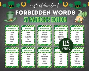 St Patricks Taboo Game, St Patricks Activity, St Patricks Trivia, Saint Patrick Day, St Patricks Game, St Paddys Printable, Forbidden Words