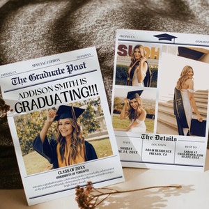 Newspaper Graduation Invitation 2024, Graduation Announcement, College Graduation, Graduation Decorations, Graduation Invitation Template,