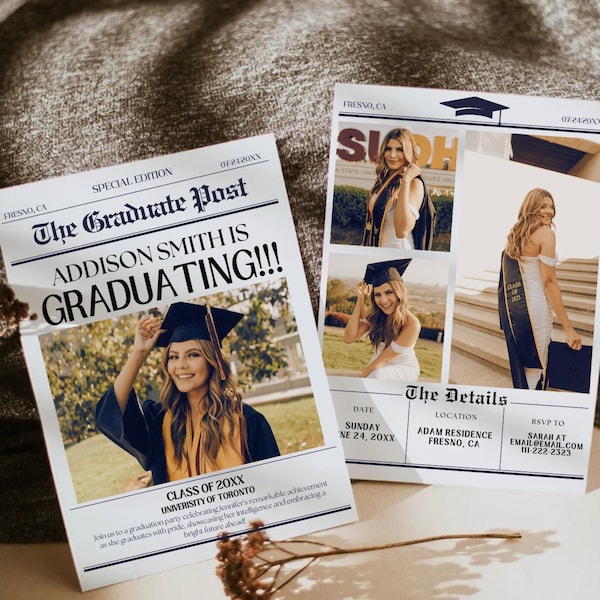 Newspaper Graduation Invitation 2024, Graduation Announcement, College Graduation, Graduation Decorations, Graduation Invitation Template,