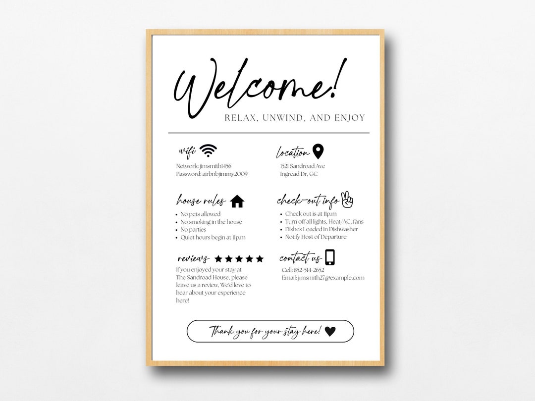 Airbnb Welcome Sign Airbnb Template Airbnb Signs Airbnb Welcome Wifi