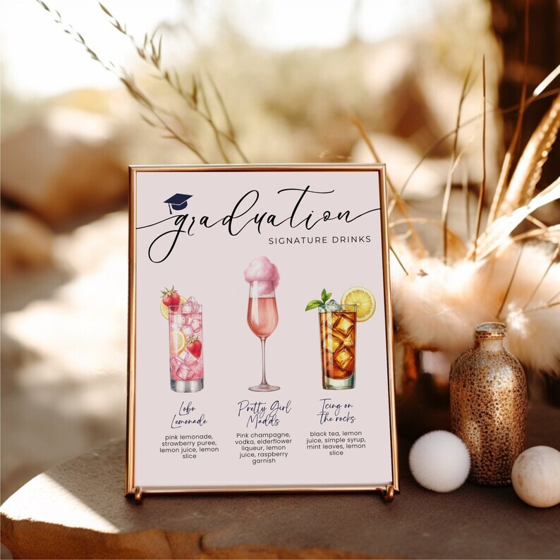 Graduation Signature Item Examples Grad Signature Drink Sign, Graduation Cocktail Sign, Bar Menu, Cocktail ...