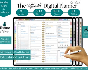 Planificador Digital Premium 2024, Planificador Goodnotes, Planificador Diario, Planificador Por Horas, Planificador Semanal, Planificador Mensual, Planificador de Notabilidad