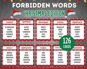 Christmas Forbidden Words Game, Don't Say Christmas Party Games, Forbidden Words Christmas Trivia Games, Christmas Party Games, Xmas Words