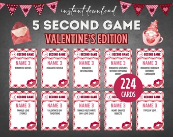 5 Second Game Valentines Game, Valentines Edition, Party Games, Galentines Games, Valentines Day, Valentines Trivia, Valentine Printable