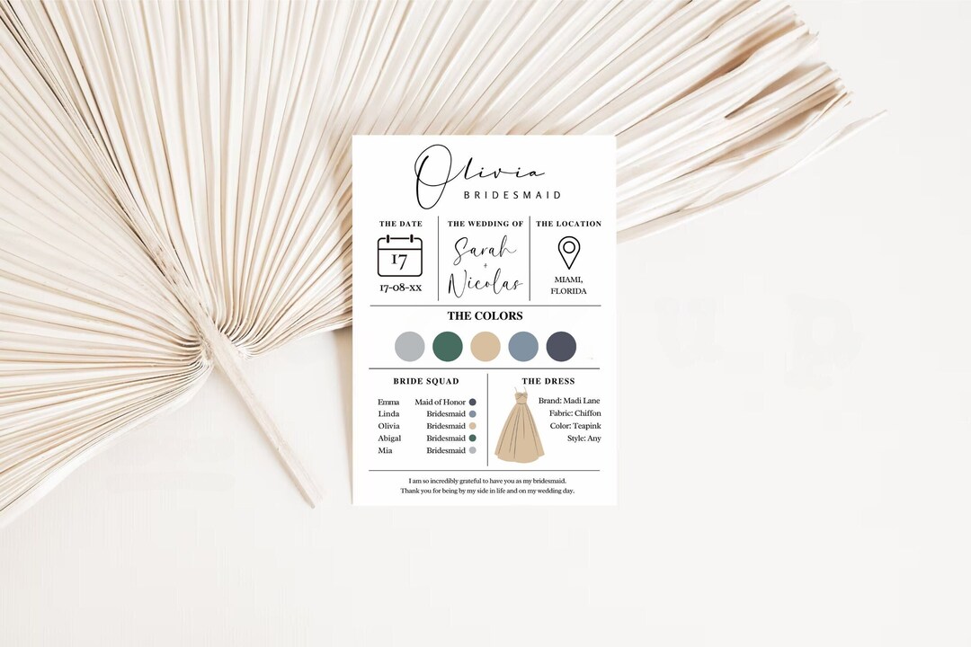 Bridesmaid Info Card, Bridesmaid Proposal Card, Bridal Proposal Ask ...