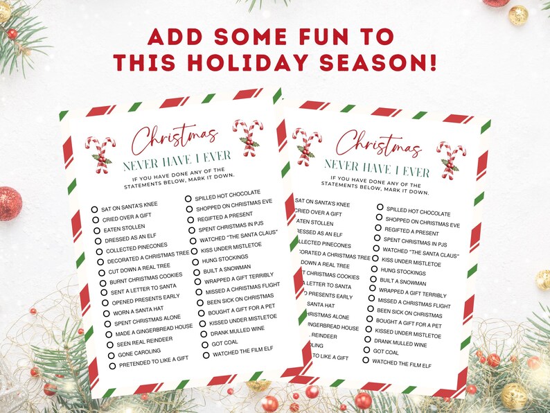 Never Have I Ever Christmas Printable Game, Christmas Party Games ...