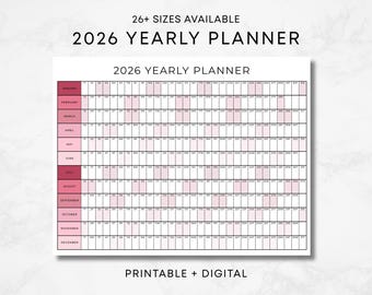2026 Yearly Overview Planner, Printable Year Planner, Year at a Glance, Large Wall Calendar 2026, 2026 Year Planner Annual Wall Calendar
