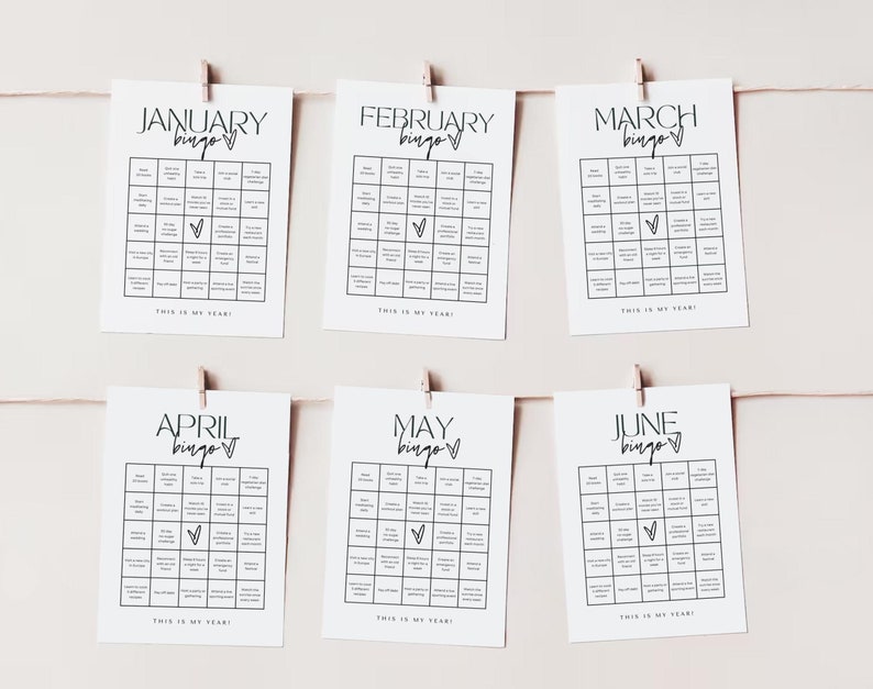 2026 Bingo Printable Card, 2026 Vision Board Bingo Card, 12 Month Bingo ...