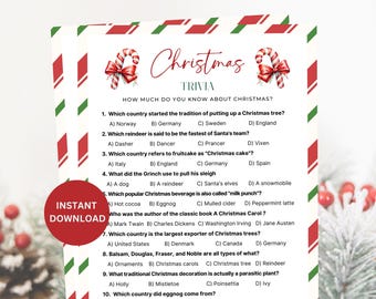 BESTSELLER Holiday Trivia Christmas Games, Christmas Trivia, Christmas Party Games, Christmas Adults Kids Games, Holiday Games Printable