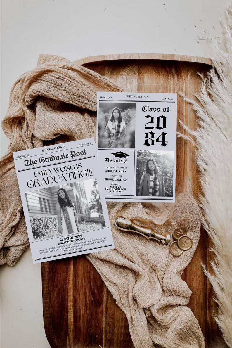 Newspaper Graduation Invitation, Grad Invite 2024, Newspaper
