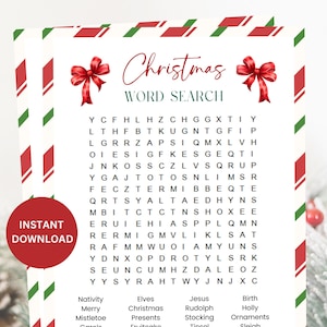 Word Search Christmas Party Game, Printable Christmas Trivia, Christmas Puzzle Kids Adult Game, Holiday Classroom Game, Christmas Activity