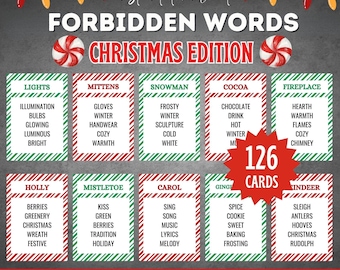 Christmas Words, Christmas Games, Forbidden Words, Don't Say Holiday Christmas Party Games, Printable Christmas Games, Christmas Trivia Game