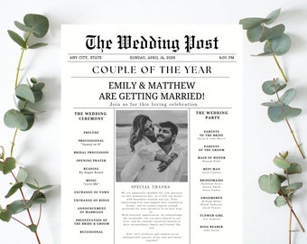Wedding Newspaper, Wedding Program, Wedding Itinerary, Wedding Crossword, Wedding Timeline, Wedding Invitation, Wedding Program Template