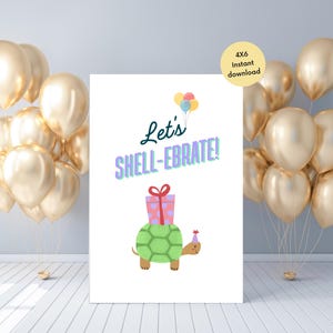 Let’s Shell-ebrate! Editable Birthday Card | Canva Template for Kids & Adults | Turtle Birthday Pun | Digital Download