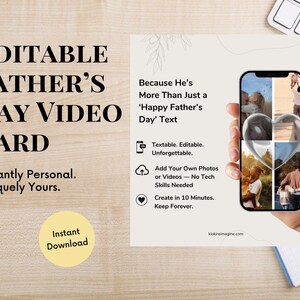 Bewerkbare videokaartsjabloon voor Vaderdag | Digitale Canva-download | Aanpasbaar cadeau van kinderen, vrouw, partner | Directe levering