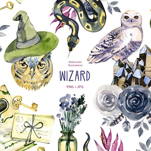 Aquarell Zauberer Schule Clipart Set, Herbst Png, Herbst Clipart, Aquarell Halloween Clipart Sofort-Download für kommerzielle Nutzung